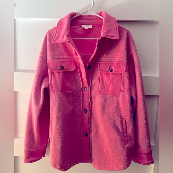 New Oddy bubblegum pink Barbie button down shacket jacket - Picture 1 of 9